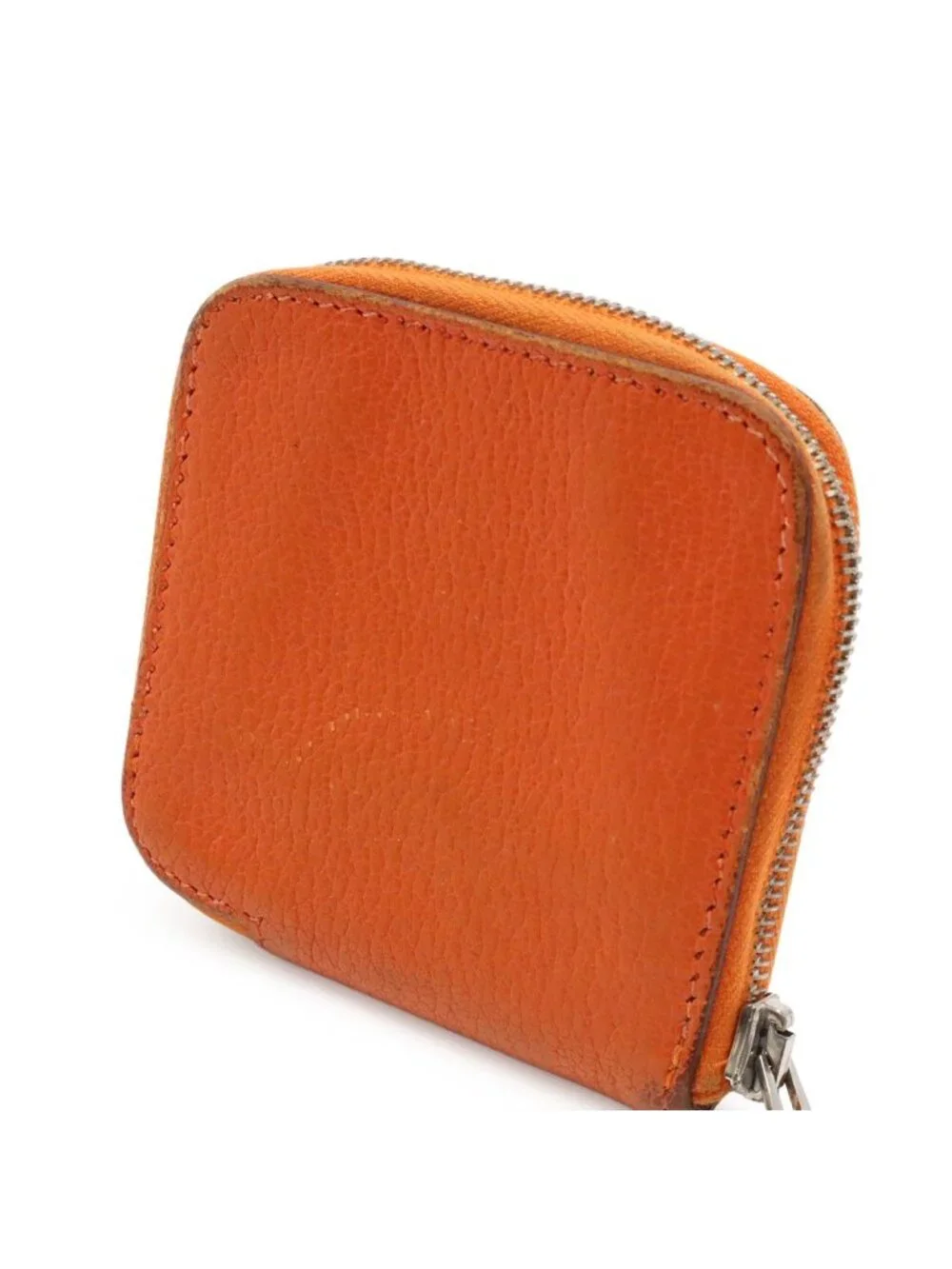 Hermes Azap Compact Mini Coin Purse Zip Around Chevre Mysore Leather Orange
